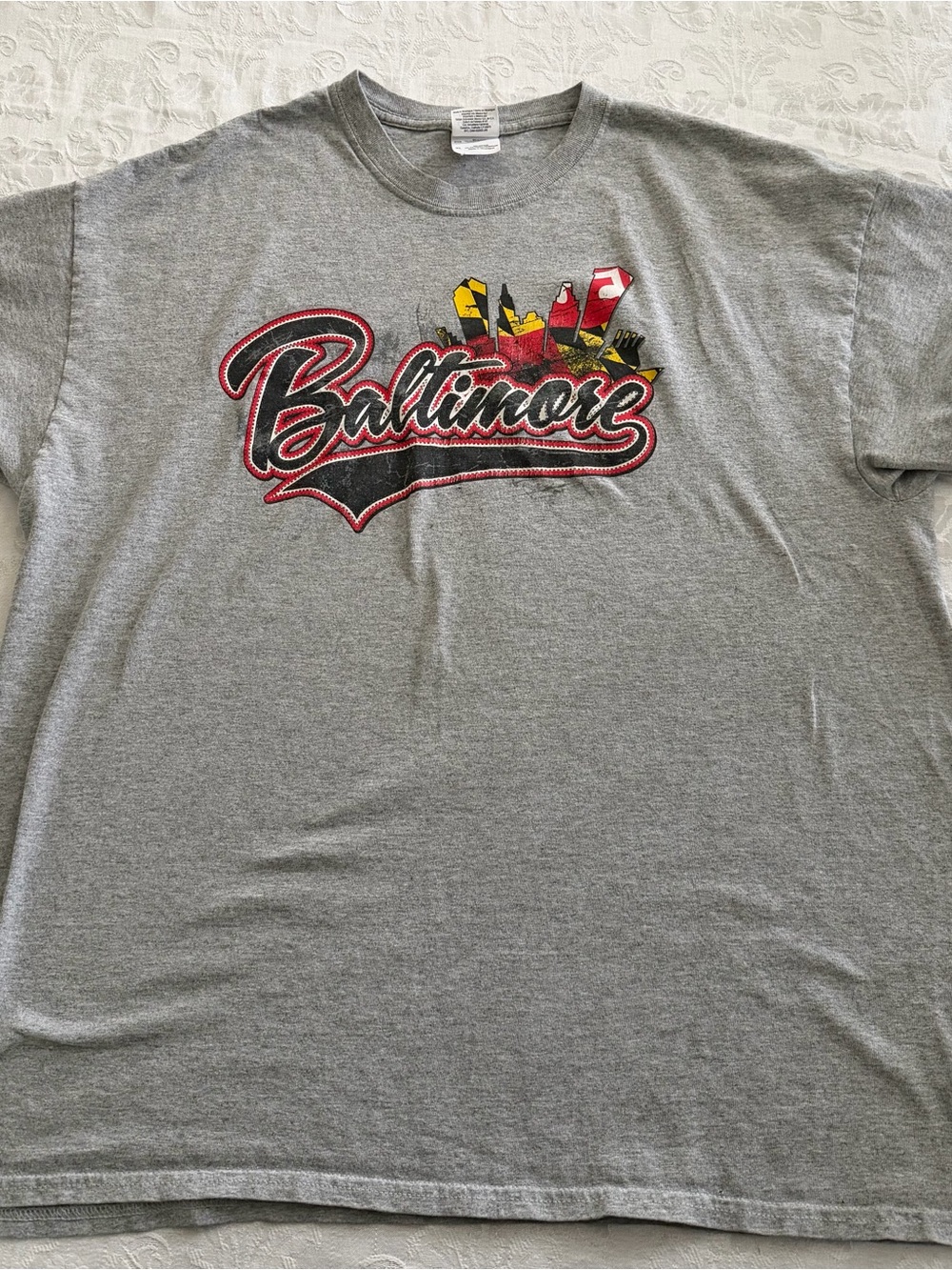 Gildan Gray Baltimore Graphic Tee with Red and Yellow Accents